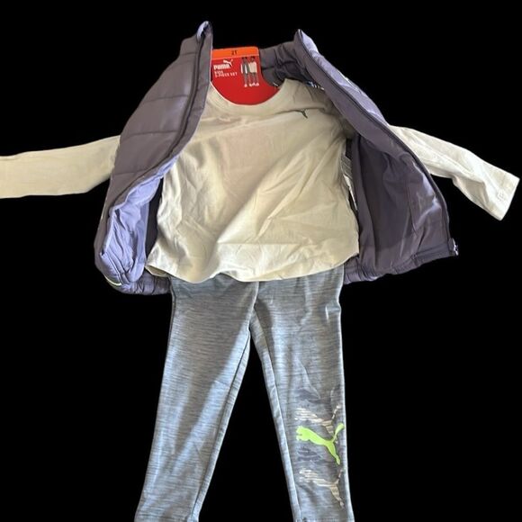 SOLD Puma Toddler Girls 3 piece Vest, pant, shirt set, Purple, Gray, Size 2T, - Picture 6 of 9